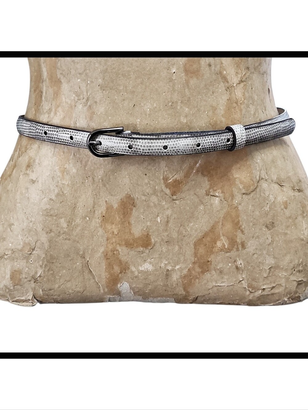 The Limited Genuine Leather Skinny Dress Belt Micro Scale Print Taupe Adjustable